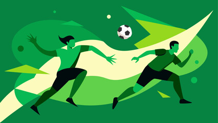 Two players chasing a soccer ball on field