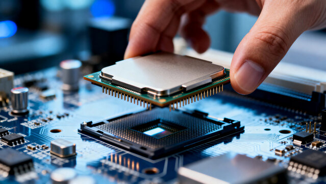 close up of computer circuit board