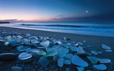 Sea Glass Jewels Scattered on Silent Sand, Reflecting the Last Light Beneath a Star-Kissed Evening Sky. (2)_traced