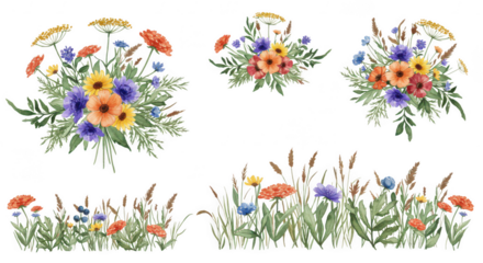 Wildflower Bouquet: A vibrant assortment of wildflower bouquets arranged on a natural canvas. The composition features an array of colorful wildflowers, each with its unique charm.