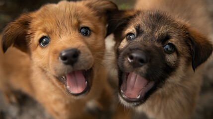 Joyful Furry Friends: Puppes Romping and Frolicking n Playful Harmony, Spreadig Happiness and Laughter wth Their Adorable Antics ad Boundless Energy