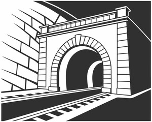 Fototapeta premium Illustration of a train tunnel entrance with railway tracks