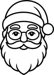 Fototapeta premium Santa Claus Head Illustration in Black Line Art with Glasses and Beard ? Christmas Clipart for Cards, Posters, Stickers, T-Shirts and Digital Art