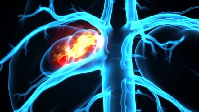 Animated Gallbladder Inflammation and Biliary Tree Visualization in Blue on Black Background