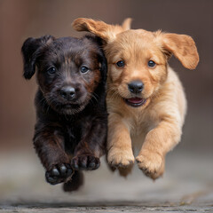 Joyful Furry Friends: Puppes Romping and Frolicking n Playful Harmony, Spreadig Happiness and Laughter wth Their Adorable Antics ad Boundless Energy