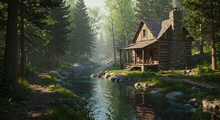 Serene Cabin by the Creek - A Tranquil Forest Retreat.