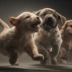 Joyful Furry Friends: Puppes Romping and Frolicking n Playful Harmony, Spreadig Happiness and Laughter wth Their Adorable Antics ad Boundless Energy