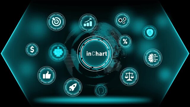 Financial Technology Chart with Global Network and Business Icons fintech digital - Powered by Adobe