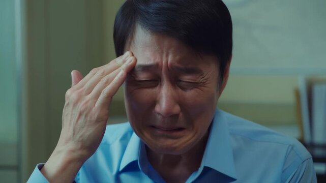 A man crying with a look of despair and a hand on his forehead. This image depicts a moment of sorrow and emotional vulnerability Stock Video