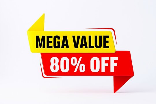 Bright red and yellow sale banner announcing mega value with eighty percent off discount for retail promotions