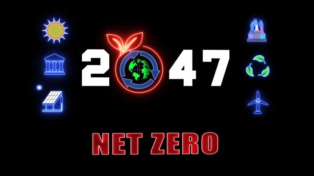 Achieving global net zero by 2047, a compelling illustration of sustainable commitment and renewable energy sources.