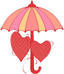 Striped Umbrella Protecting Two Hearts Illustration