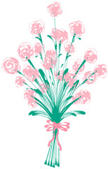 Abstract Sketch Pink Flower Bouquet with Green Stems
