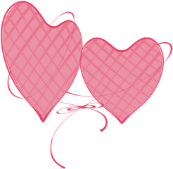Two Pink Connected Hearts with Ribbon and Bow Illustration
