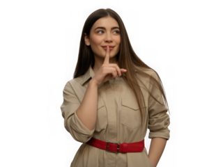 Woman making a shushing gesture isolated on transparent background