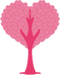 Stylized Pink Heart-Shaped Leaf Love Tree Element