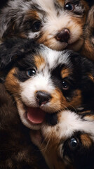 Joyful Furry Friends: Puppes Romping and Frolicking n Playful Harmony, Spreadig Happiness and Laughter wth Their Adorable Antics ad Boundless Energy