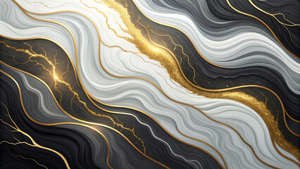 Marble abstract background with gold and black stripes. Vector illustration.
