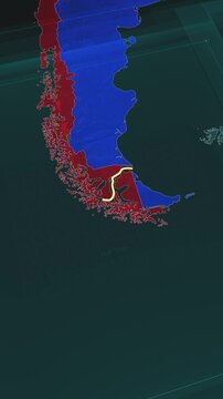 Vertical portrait, zoom in to the map of Strait of Magellan with text, textless.