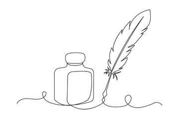 Continuous one line drawing of feather icon isolated vector illustration © MD