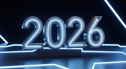 Future Year 2026 Neon Lights Digital Art Celebration