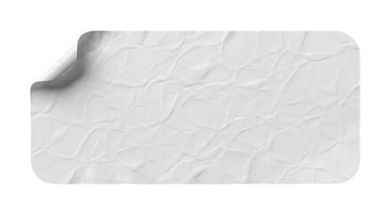 Blank crumpled white paper sticker with peeling corner on black background