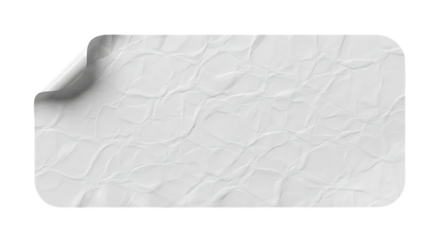 Blank crumpled white paper sticker with peeling corner on black background