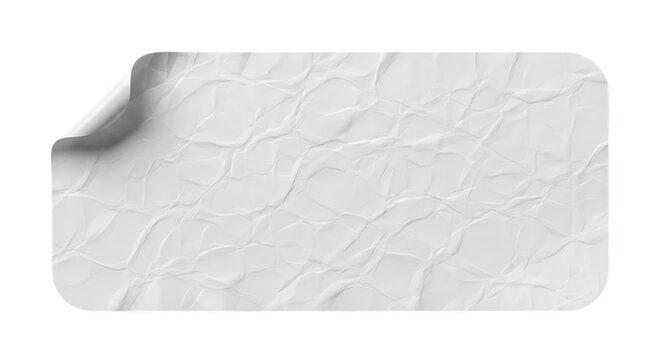 Blank crumpled white paper sticker with peeling corner on black background