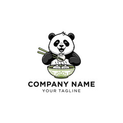 A cute cartoon panda happily eating dumplings from a bowl with chopsticks.