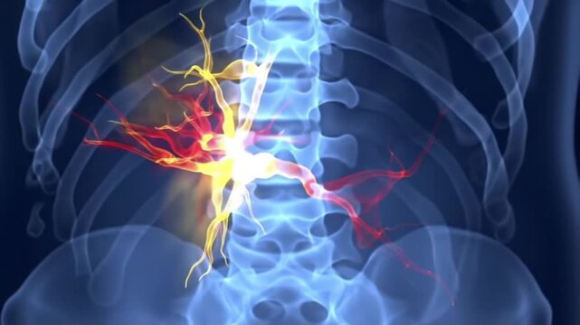 Animated Human Spine with Nerve Damage and Rib Cage XRay Effect Video