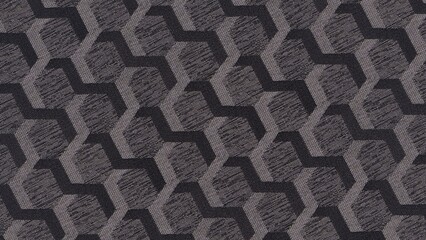 Seamless dark grey geometric pattern creating a three-dimensional optical illusion of interlocking cubes with a subtle textured finish, an abstract background