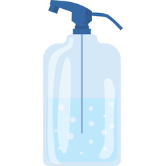 Clear Plastic Spray Bottle With Blue Trigger Sprayer Filled With Light Blue Liquid And Bubbles Isolated On Transparent Background