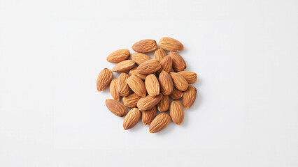 Overhead View of a Pile of Fresh, Roasted Almonds on White Background