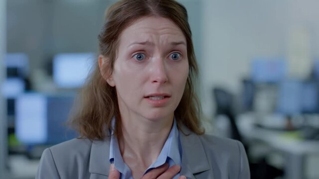 A worried person in the office looking at camera  Stock Video