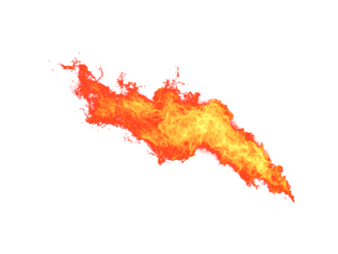 Horizontal stream of intense orange and yellow flames dynamic fire effect