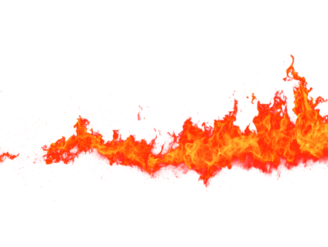 Dynamic fire border with vibrant red and orange flames, embers, and rising sparks