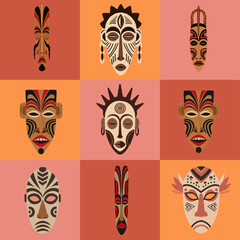 set illustration vector graphic of african tribal mask