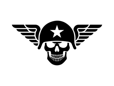 Silhouette of a winged military skull wearing helmet with star icon vector illustration for army air force and veteran design.