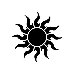 Silhouette of a stylized sun icon with flame rays vector illustration heat summer energy and tribal design element