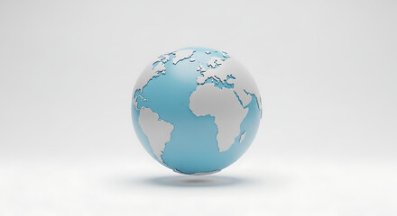 Fototapeta premium A stylized globe with blue oceans and white continents on a white background in a studio shot