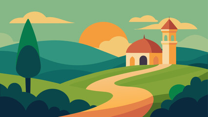 Landscape with building and winding path © Devili