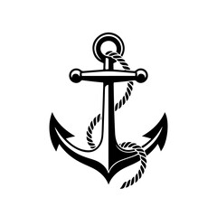 Silhouette of a nautical ship anchor with rope vector illustration maritime security and travel symbol.
