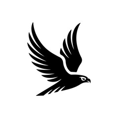 Silhouette of a flying falcon hawk bird of prey logo.