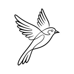 Silhouette of a flying dove bird in line art for peace freedom.