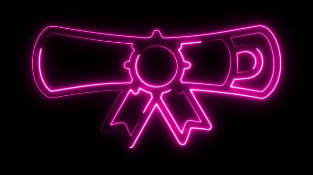 Achieve your goals with vibrant neon diploma animation, celebrating academic success and achievement in a modern, eye-catching style