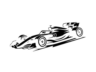 Obraz premium Silhouette of a formula 1 race car speed icon or motorsport championship logo.