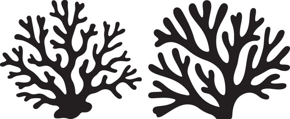 Black silhouette of a branching coral on a white background © Nurcreator