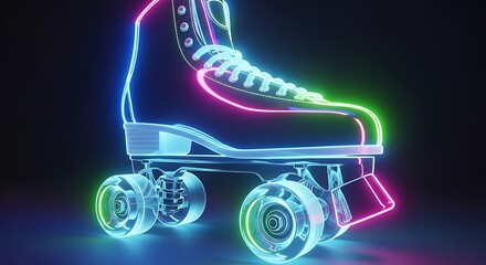 Neon Roller Skate Illuminated Against a Dark Background.