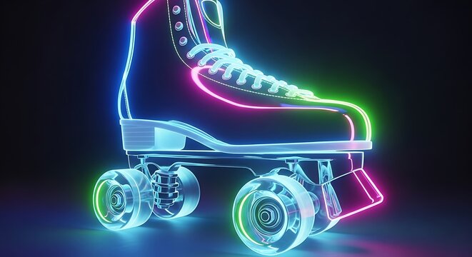 Neon Roller Skate Illuminated Against a Dark Background.