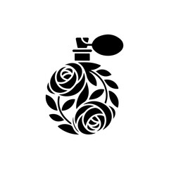 Silhouette of a vintage perfume bottle icon floral rose pattern glass.